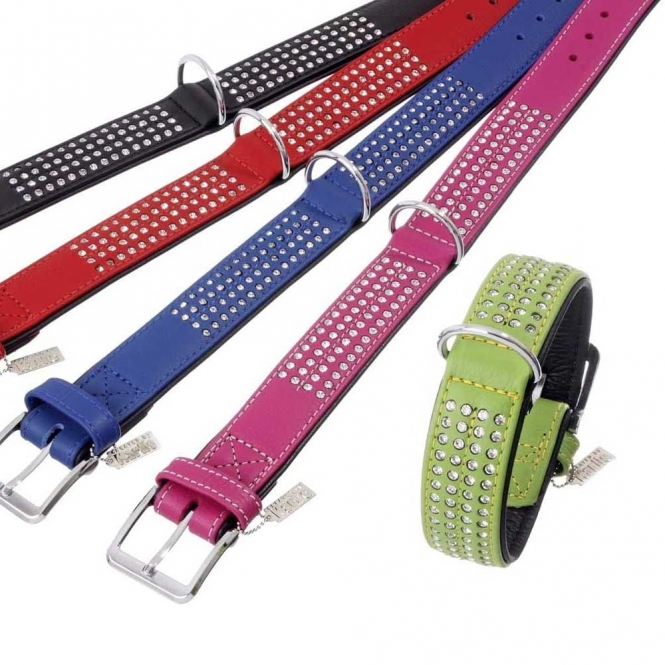 Karlie VINTAGE Strass Halsband 4-reihig Rot - 65 cm