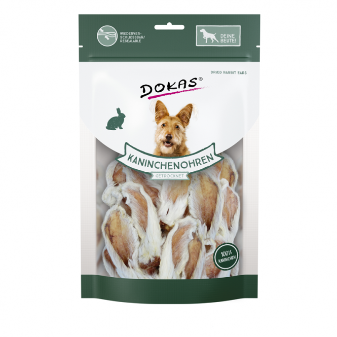 Dokas Dog Snack Kaninchenohren mit Fell getrockn...